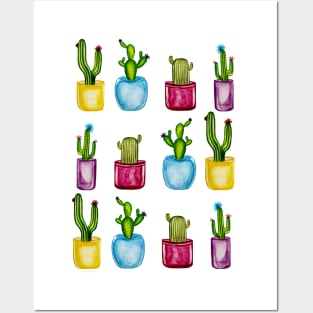 Vibrant Cactus Watercolor Pattern Posters and Art